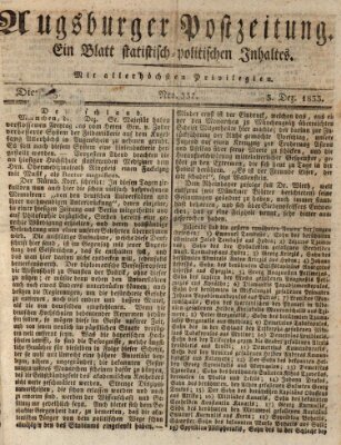 Augsburger Postzeitung Dienstag 3. Dezember 1833