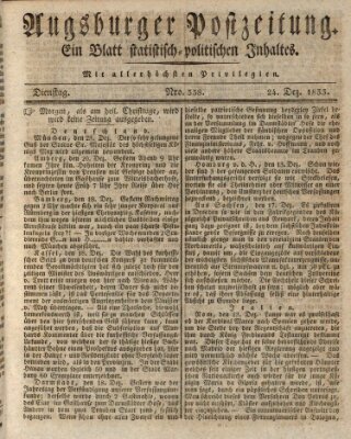 Augsburger Postzeitung Dienstag 24. Dezember 1833