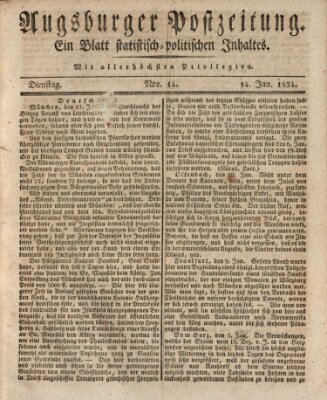 Augsburger Postzeitung Dienstag 14. Januar 1834