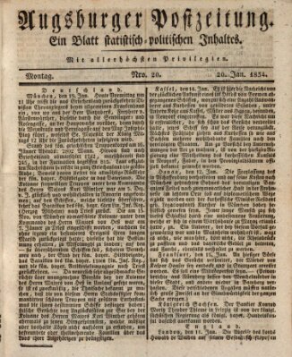 Augsburger Postzeitung Montag 20. Januar 1834