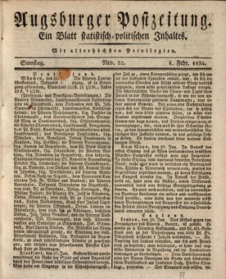 Augsburger Postzeitung Samstag 1. Februar 1834