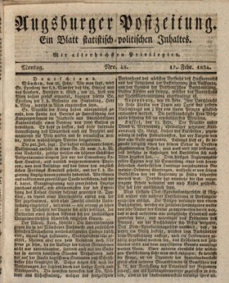 Augsburger Postzeitung Montag 17. Februar 1834