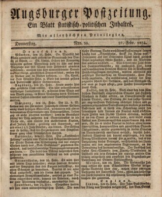 Augsburger Postzeitung Donnerstag 27. Februar 1834