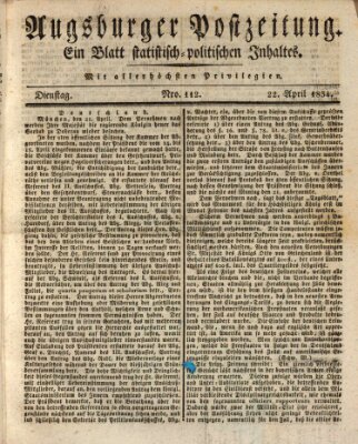 Augsburger Postzeitung Dienstag 22. April 1834