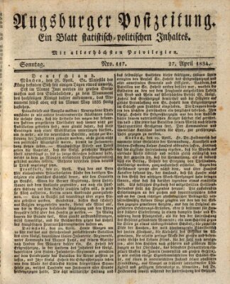 Augsburger Postzeitung Sonntag 27. April 1834