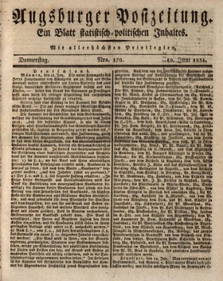 Augsburger Postzeitung Donnerstag 19. Juni 1834