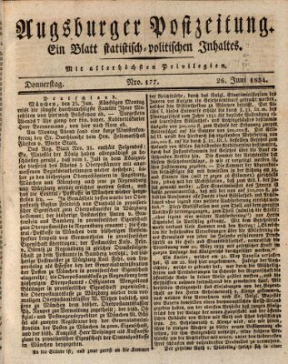 Augsburger Postzeitung Donnerstag 26. Juni 1834