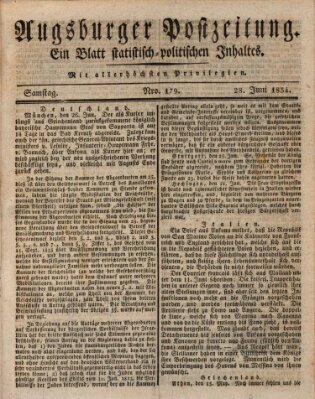 Augsburger Postzeitung Samstag 28. Juni 1834