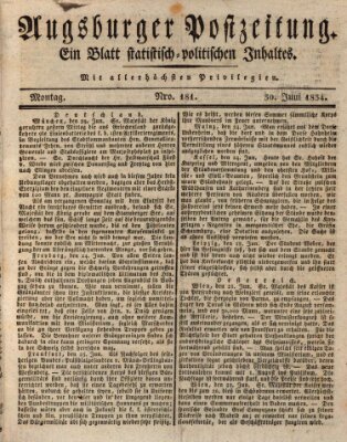 Augsburger Postzeitung Montag 30. Juni 1834