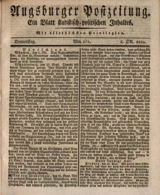 Augsburger Postzeitung Donnerstag 2. Oktober 1834