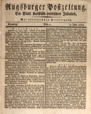 Augsburger Postzeitung Sonntag 4. Januar 1835