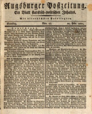 Augsburger Postzeitung Samstag 14. Februar 1835