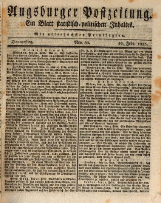 Augsburger Postzeitung Donnerstag 19. Februar 1835