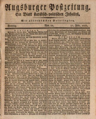 Augsburger Postzeitung Freitag 27. Februar 1835