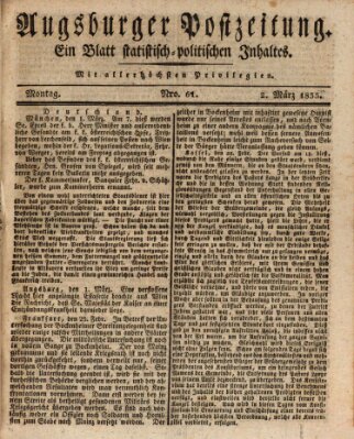 Augsburger Postzeitung Montag 2. März 1835