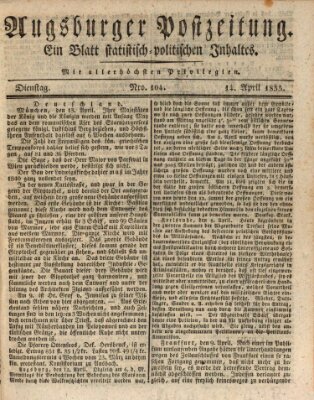 Augsburger Postzeitung Dienstag 14. April 1835