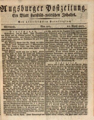 Augsburger Postzeitung Mittwoch 15. April 1835