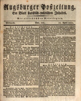 Augsburger Postzeitung Mittwoch 22. April 1835