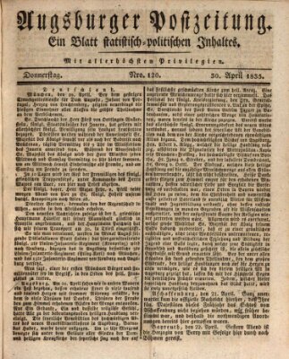 Augsburger Postzeitung Donnerstag 30. April 1835