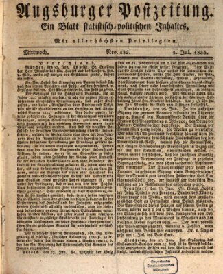 Augsburger Postzeitung Mittwoch 1. Juli 1835