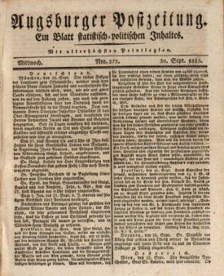 Augsburger Postzeitung Mittwoch 30. September 1835