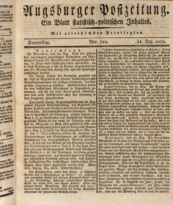 Augsburger Postzeitung Donnerstag 31. Dezember 1835