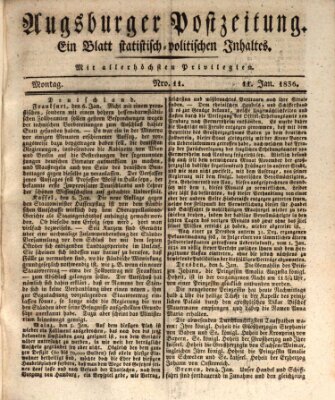 Augsburger Postzeitung Montag 11. Januar 1836