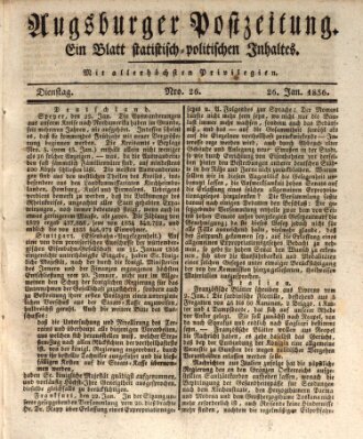 Augsburger Postzeitung Dienstag 26. Januar 1836