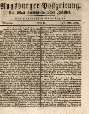 Augsburger Postzeitung Mittwoch 17. Februar 1836