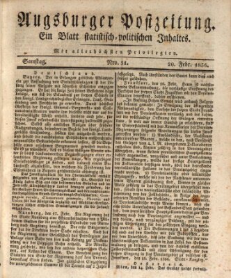 Augsburger Postzeitung Samstag 20. Februar 1836