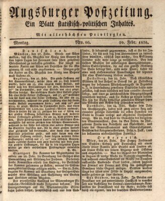 Augsburger Postzeitung Montag 29. Februar 1836