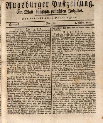 Augsburger Postzeitung Mittwoch 2. März 1836