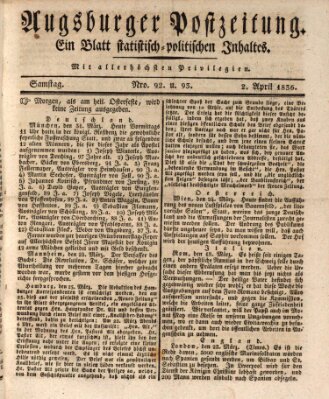 Augsburger Postzeitung Samstag 2. April 1836