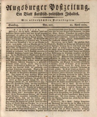 Augsburger Postzeitung Samstag 16. April 1836