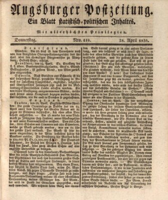 Augsburger Postzeitung Donnerstag 28. April 1836