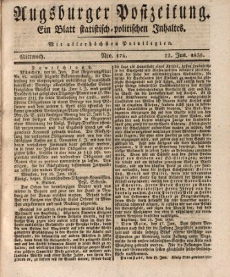 Augsburger Postzeitung Mittwoch 22. Juni 1836