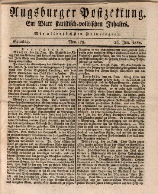 Augsburger Postzeitung Sonntag 26. Juni 1836