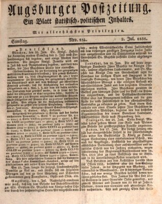 Augsburger Postzeitung Samstag 2. Juli 1836