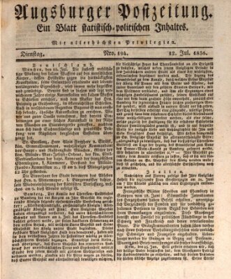 Augsburger Postzeitung Dienstag 12. Juli 1836