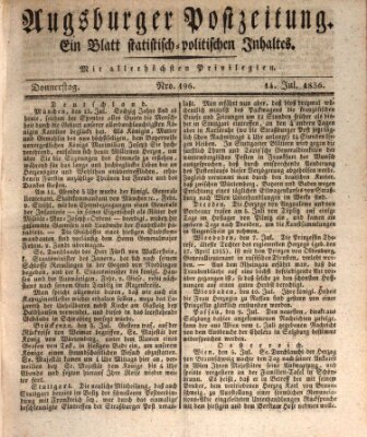 Augsburger Postzeitung Donnerstag 14. Juli 1836