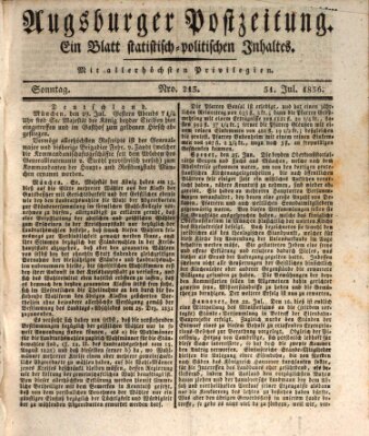 Augsburger Postzeitung Sonntag 31. Juli 1836