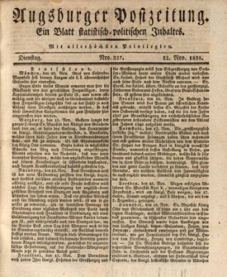 Augsburger Postzeitung Dienstag 22. November 1836