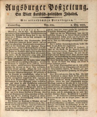 Augsburger Postzeitung Donnerstag 1. Dezember 1836