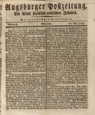 Augsburger Postzeitung Mittwoch 28. Dezember 1836