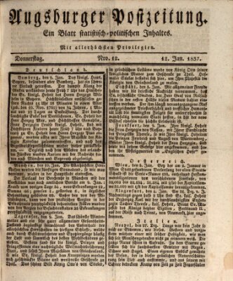 Augsburger Postzeitung Donnerstag 12. Januar 1837