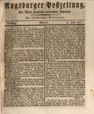 Augsburger Postzeitung Dienstag 17. Januar 1837