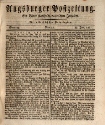 Augsburger Postzeitung Sonntag 22. Januar 1837