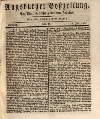 Augsburger Postzeitung Dienstag 31. Januar 1837