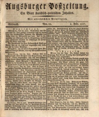 Augsburger Postzeitung Mittwoch 1. Februar 1837