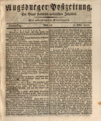 Augsburger Postzeitung Donnerstag 9. Februar 1837